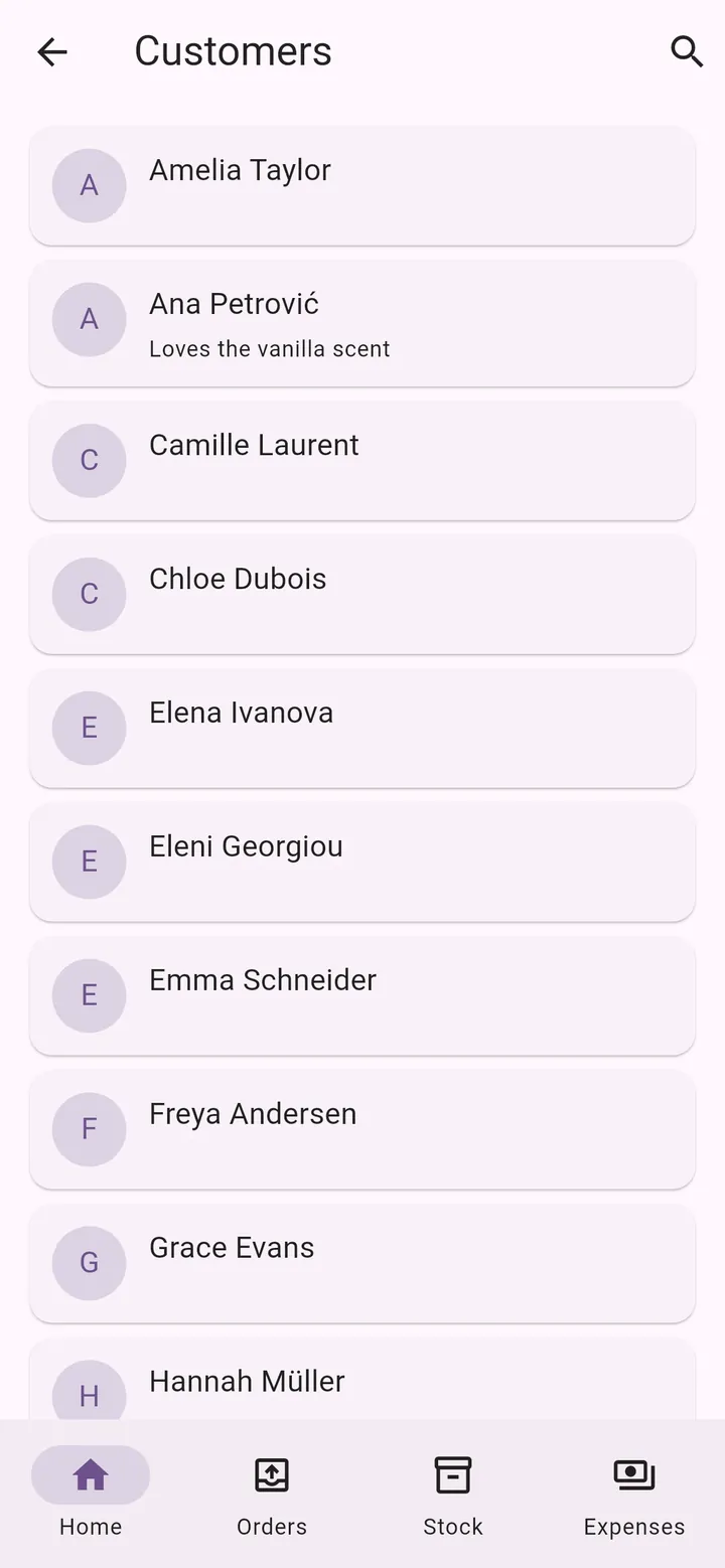My Little Business app screen: Customers